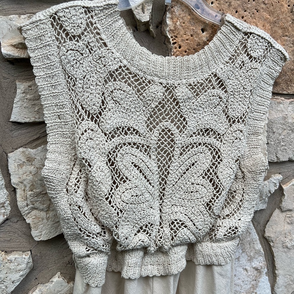 Polagram Cream Crochet Knit Top Maxi Dress Size Small Boho Cottagecore Festival - Picture 5 of 8